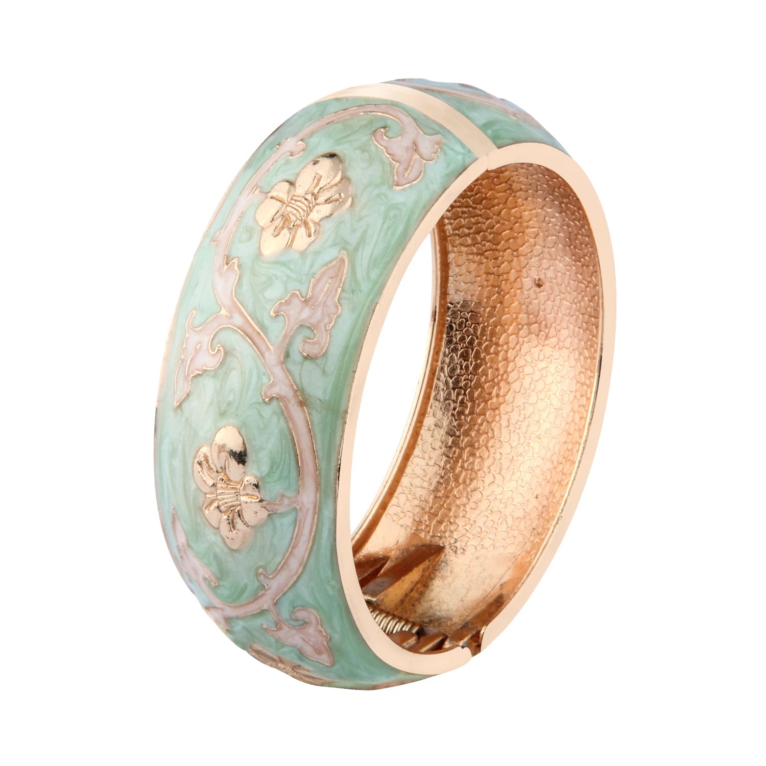 Daili Gold Plated Large 25mm Wide Bracelet Colorful Flowers Indian Style Women's Fashion Accessories Charm Bangle