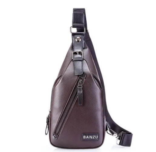 New Fashionable Charging Men's Chest Bag Outdoor Leisure Pu Leather Shoulder Briefcase Sling Bag Men