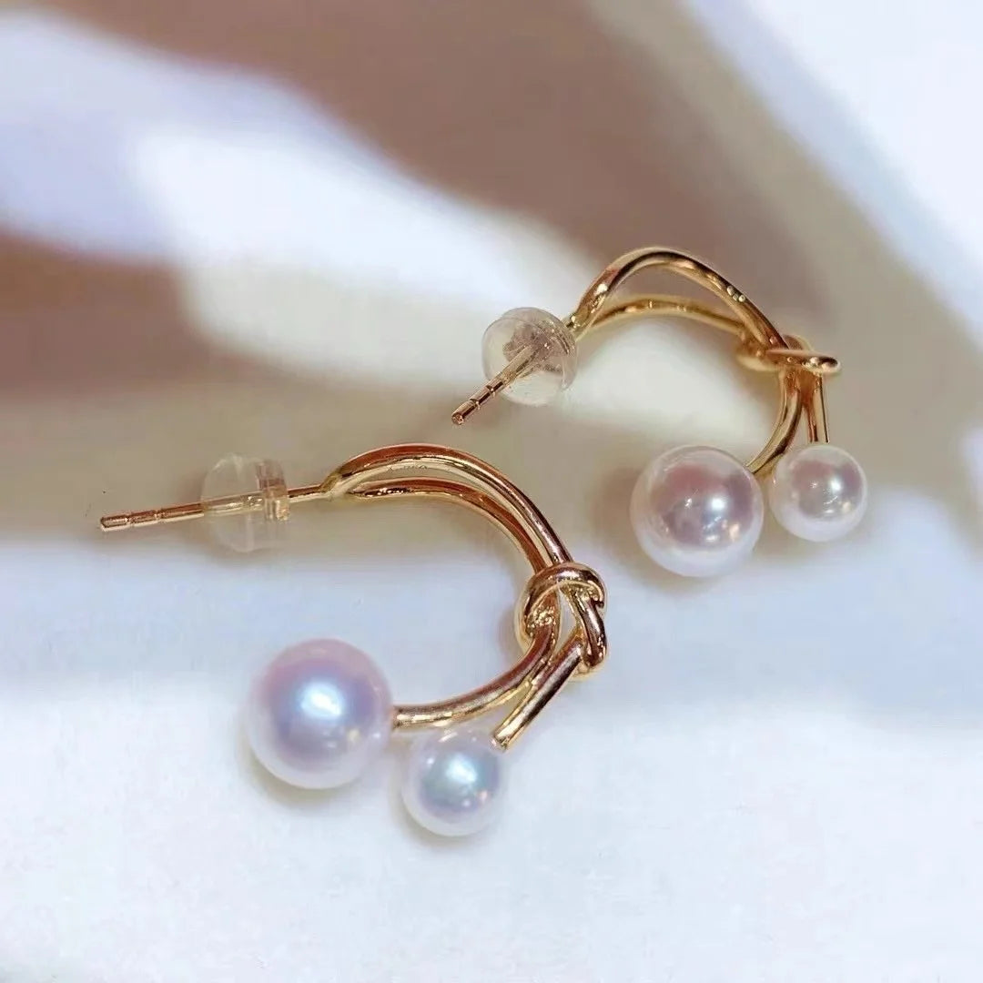E2015 6-8mm DIY Natural Freshwater Pearl Charm Earrings Mounting Accessory 925 Sterling Silver Gold Plated  Jewelry for Women