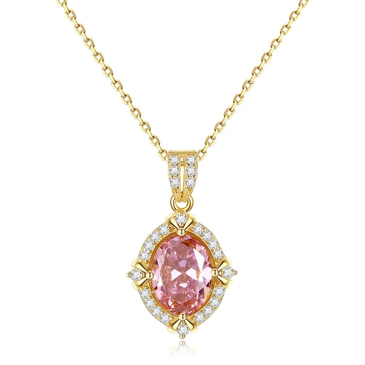 Fashion Fine Jewelry Oval Shape Diamond Sterling Silver 18k Gold Plating Zircon Gemstone Necklace for Women