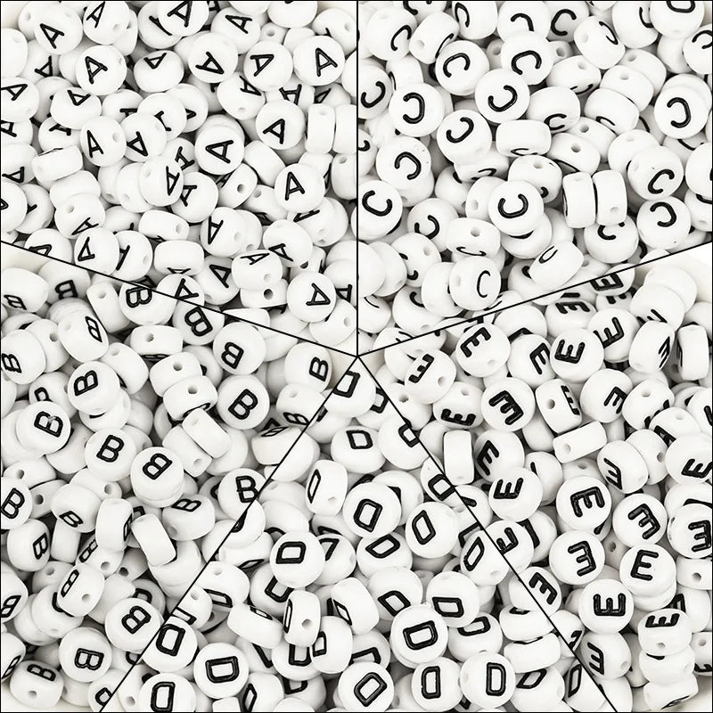 100pcs/pack Acrylic Letter Beads White Background Black 26 English Letter Oval Loose Beads
