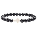 Handmade 8mm Natural Stone Tiger Eye Lava Howlite Beads Hematite Cross Gemstone Religious Bracelet for Men and Women with Card