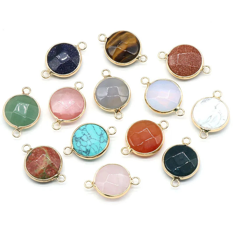 Bulk Natural Round Turquoise Aventurine Opal Lapis Agate Stone Pendants18mm for Women Necklace Bracelet Jewelry Making