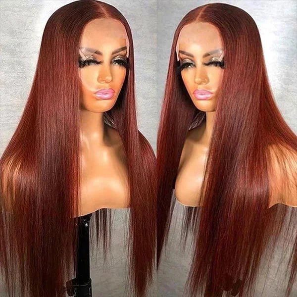 Wholesale 13x4 Lace Front Red Reddish Brown Straight Lace Frontal Wigs Straight Style Pre-Plucked Human Hair Wig for Black Women MegaBDM
