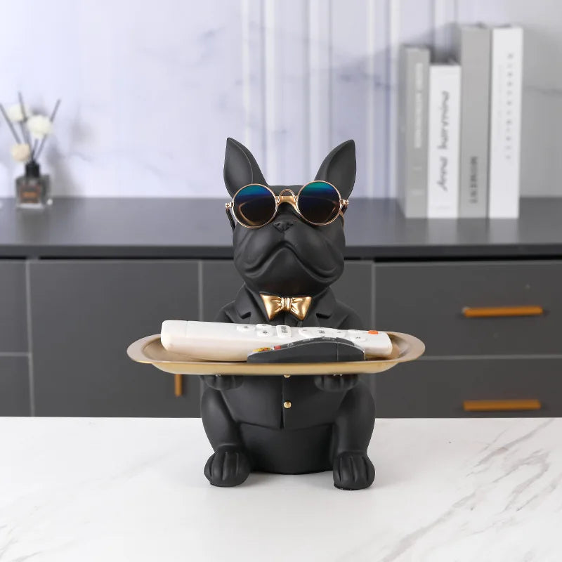 French Bulldog Statue Cool Dog Animal Resin Crafts Home Nordic Table Decoration With Tray for Home Decoration