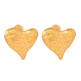 Customized Ins Titanium Steel Pleated Texture Design Love Shape Ear Studs Plated 18K Gold Earrings for Ladies Gift Waterproof