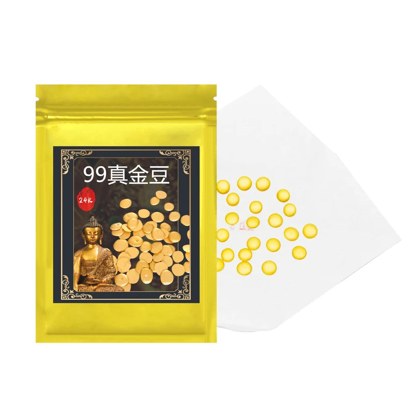 24k Real Gold Bead Bean for Buddhist Scriptures Thangkas Temples Ceramic Crafts Decoration
