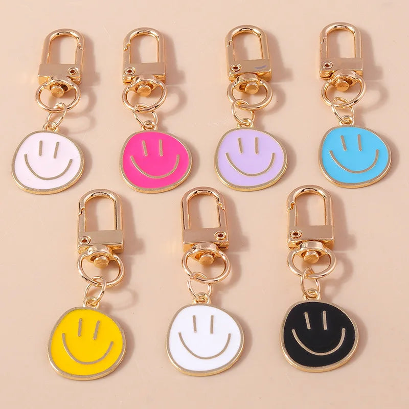 New Lovely Metal Smile Happy Face Keychain Bag Charm for Women 7 Colors Available
