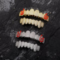New Fashion Paved Zircon Brass Gold Teeth Grillz Set Men Bling Iced Out CZ Top Bottom Grills Dental Teeth Hip Hop Party Jewelry