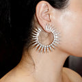 CAOSHI Vintage Silver Color Sun Shape Metal Hoop Earrings Punk Alloy Statement Earring for Women Jewelry