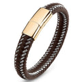 Top Quality 316L Mens Stainless Steel Jewelry Braided Leather Bangle Bracelet Wholesale PZB039