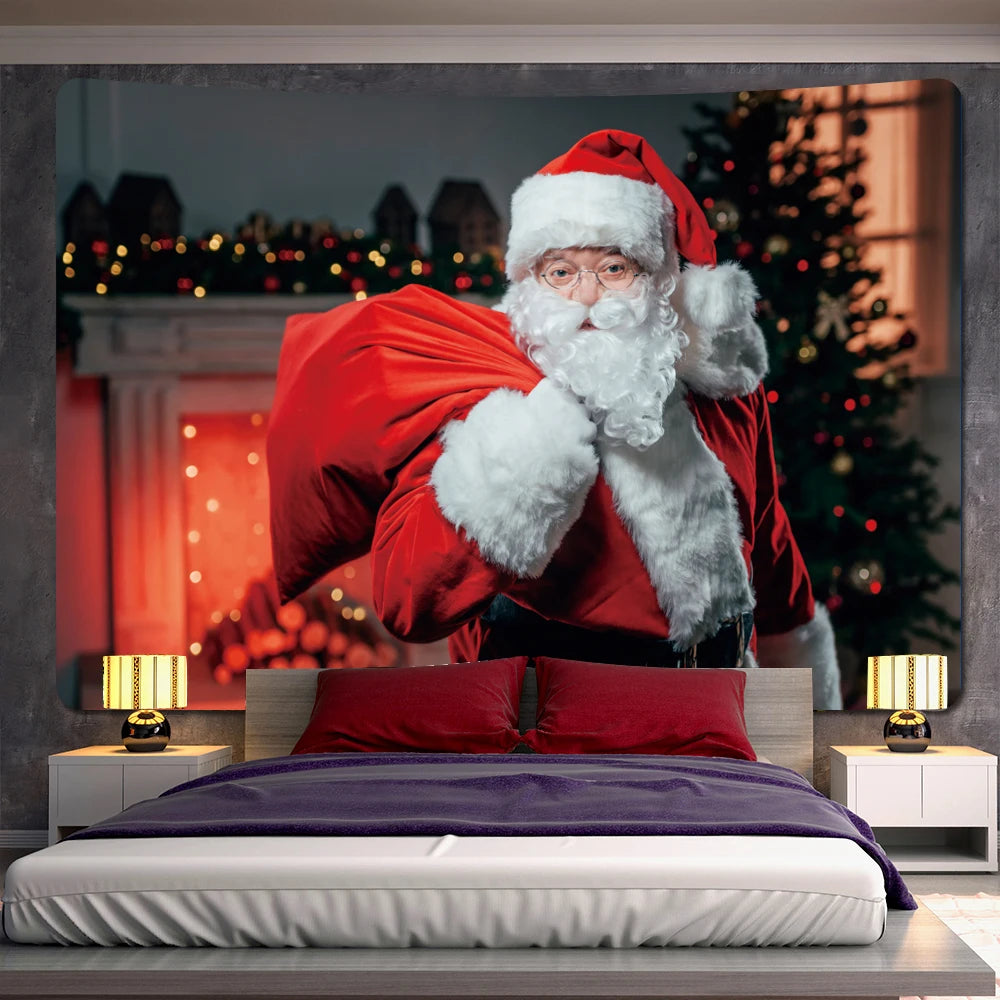Custom Christmas Tree Tapestries Home Art Tapestries Deco Bohemian Decorative Hippies Santa Claus Bedroom Tapestries Decoration