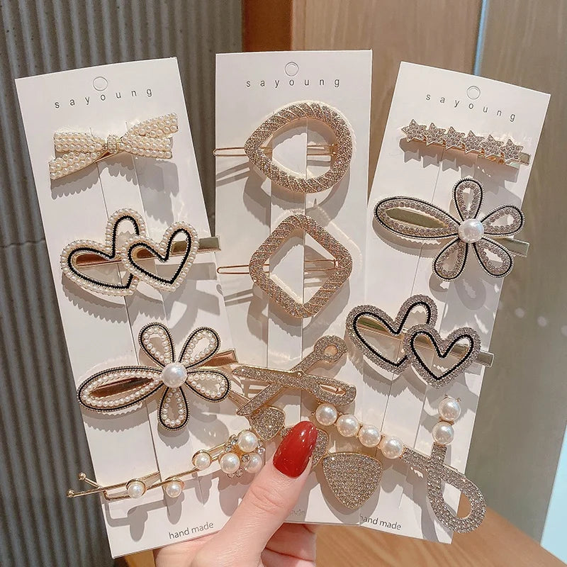 Pearls Shape and Geometric Wedding Barrette Double Heart Flower Hair Holders Slide Accessories Bobby Pins Rhinestone Hair Clips MegaBDM