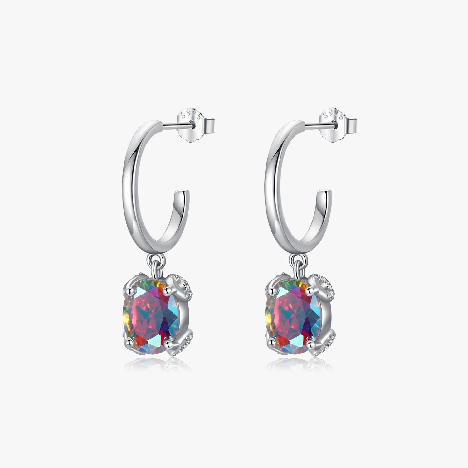 925 Sterling Silver Rainbow Color Oval Cut CZ Drop Earrings Anniversary Fine Jewelry Luxury C Hoop Dangle Earring for Women