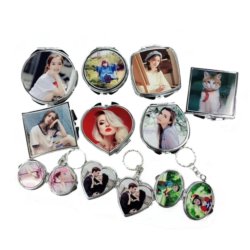 Multi-Shape Metal Sublimation Pocket Cosmetic Mirror Photo Frames Blanks for Christmas Birthday New Year