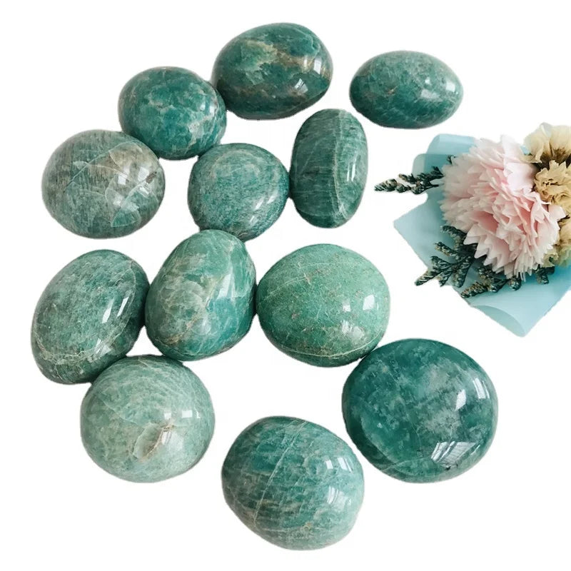 Crystal  Tumbled Stones Wholesale Natural Blue Amazonite Palm Stone for Healing