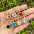 INS Style Gold Plated Copper Red Blue Pink Crystal Zircon Small Heart Shaped Pendant Necklace Jewelry for Woman