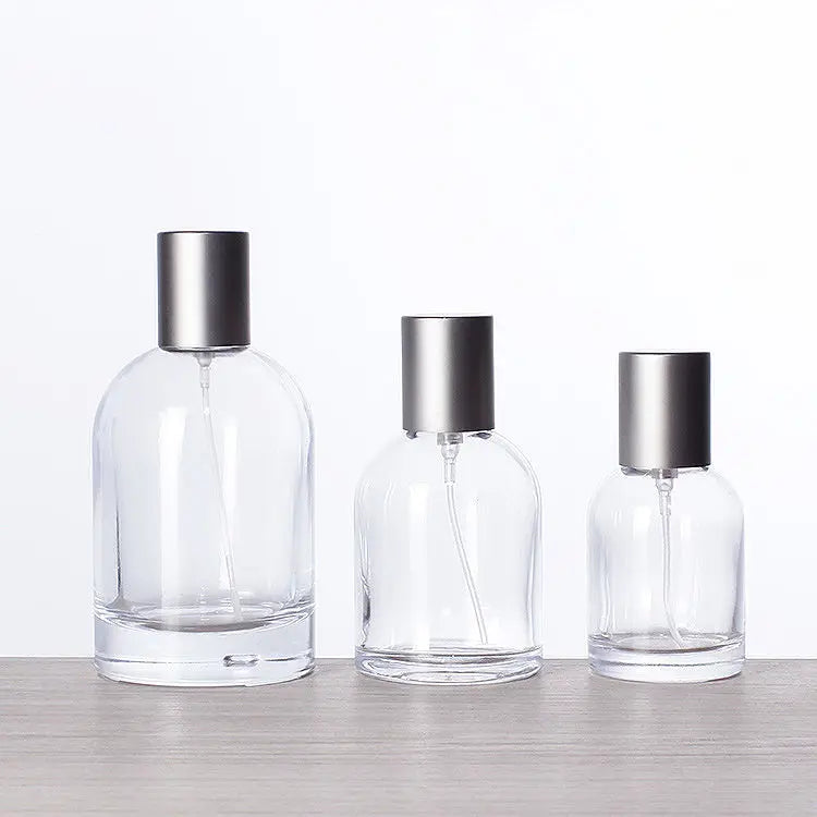 Perfume 50ml Round Glass Spray Perfume Bottle Ladies Luxury Empty Perfume Bottle with Silver Cap