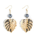 Hawaiian Hot Selling Monstera Leaf Jewelry Sets Pearl Earrings 18K Gold Plating Leaf Earrings Wholesale and Stock