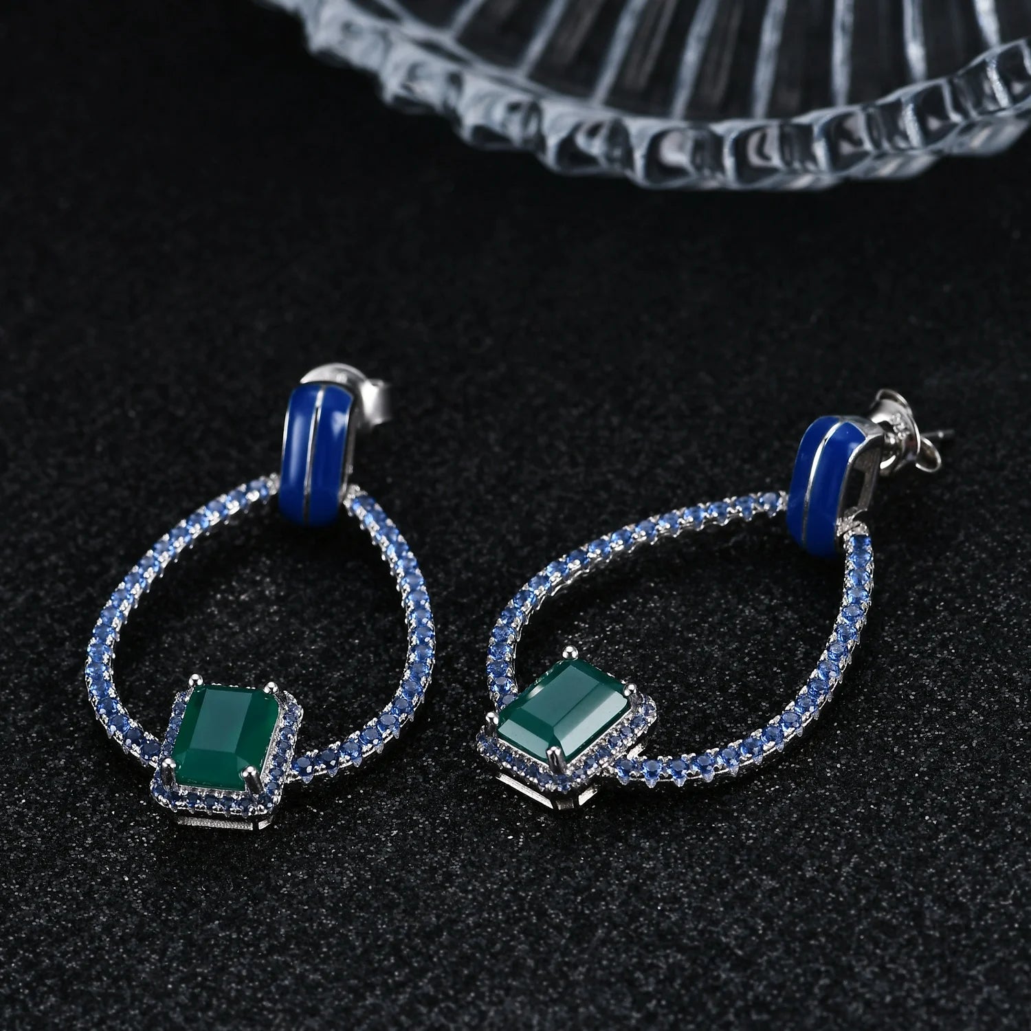 Abiding Jewelry 3 Years Plating Lasting Green Agate 925 Sterling Silver Drop Tarnish Resistant Earrings