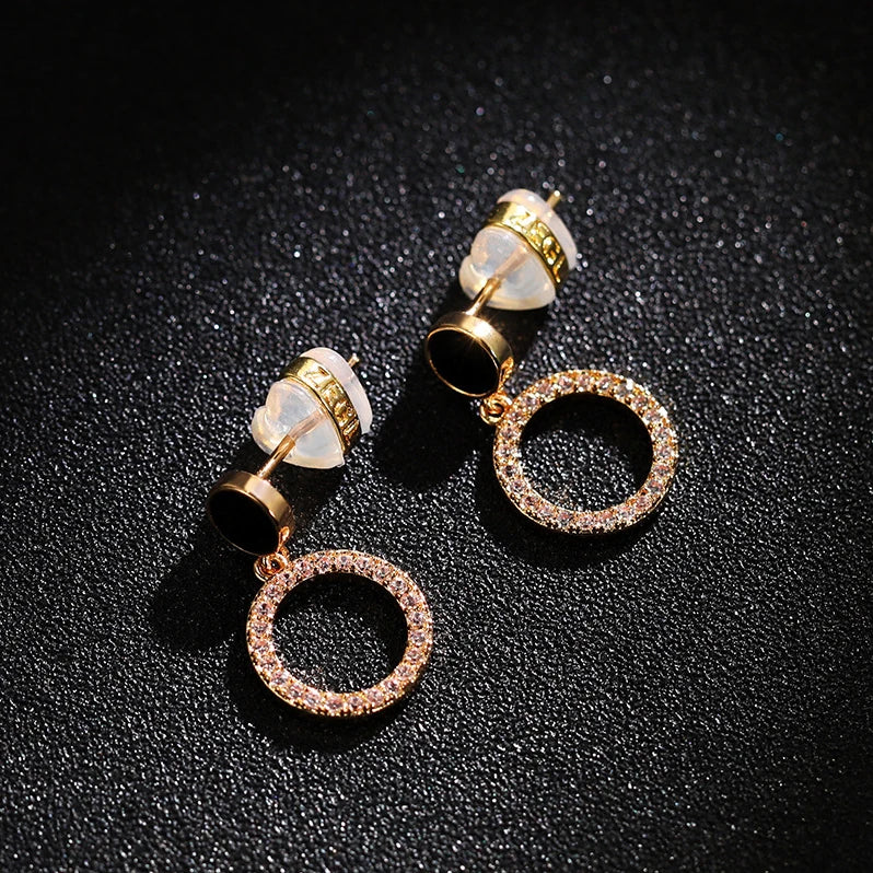 CAOSHI Korean Daily Casual Jewelry 18k Gold Plated 4A Cubic Zirconia Micro Pave Round Drop Earring for Women