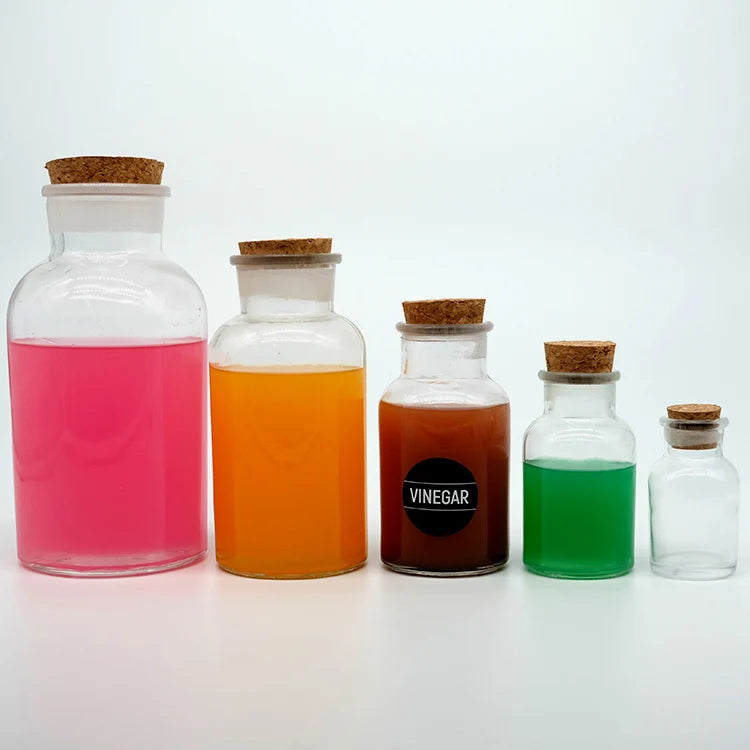 Best-selling Transparent Glass Reagent Bottles with Cork Caps and Glass Stoppers Suitable for Storing Chemical Liquids