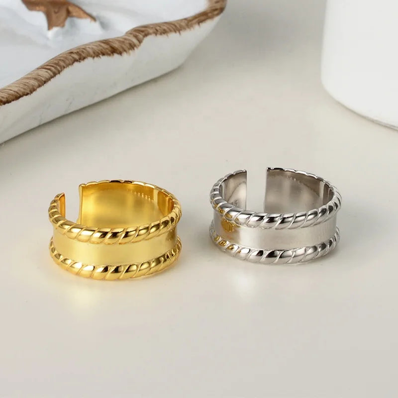 ICEBELA Jewelry Hot Sale 18k Gold Rhodium Plated Twisted Side Smooth Surface Finger 925 Sterling Silver Ring for Women