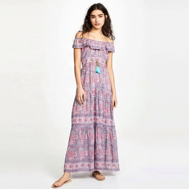 TOUCH WAY HAWAII BEACH Summer Women's Vintage Kurta / Kurti Floral Print Shoulder Split Boho Long Party Maxi Recycled Materials