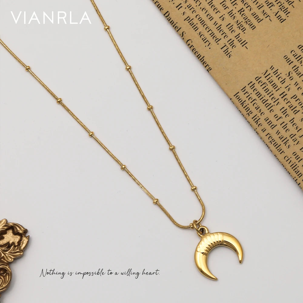 VIANRLA Moon Pendant Necklace Minimalist Daily Wear Bead Chain Stainless Steel Women Fashion Jewelry Drop Shipping