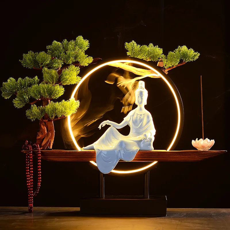 Creative Guanyin Shape Ceramic Electricity Led Light Incense Burner for Yoga Spa