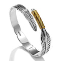 Vintage Feather Open Cuff Bracelet Women Fashion Personality Thai Silver Vintage Bracelet Gold Leaf Bracelet
