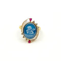 Custom Carved 18K Gold Plated 925 Silver Finger Jewelry Nature White Shell Blue Agate Cameo Ajustable Opening Angel Rings