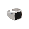 925 Sterling Silver Classic Style Ring Cold Breeze Simple Geometry Square Enamel Orthodox Religious Wedding Opening Silver Ring