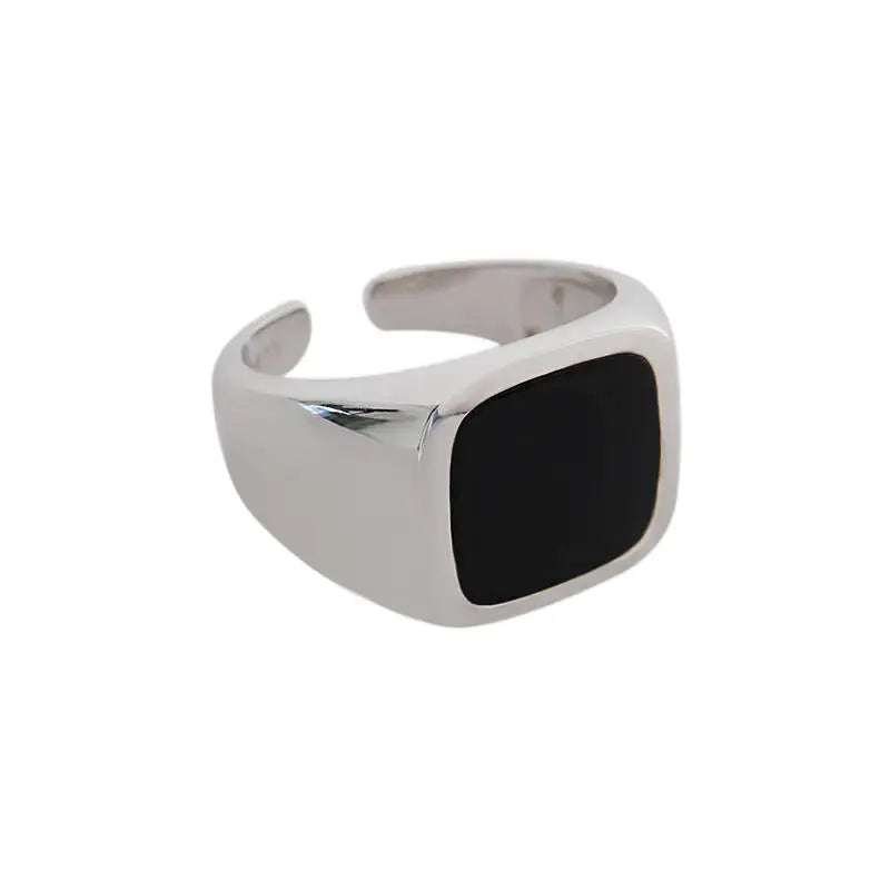 925 Sterling Silver Classic Style Ring Cold Breeze Simple Geometry Square Enamel Orthodox Religious Wedding Opening Silver Ring