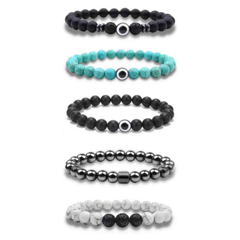 Statement Brushed Stone Bracelet Blue Turquoise Bracelet Beautiful Magnetite Natural Stone Beads Bracelet Gifts for Women