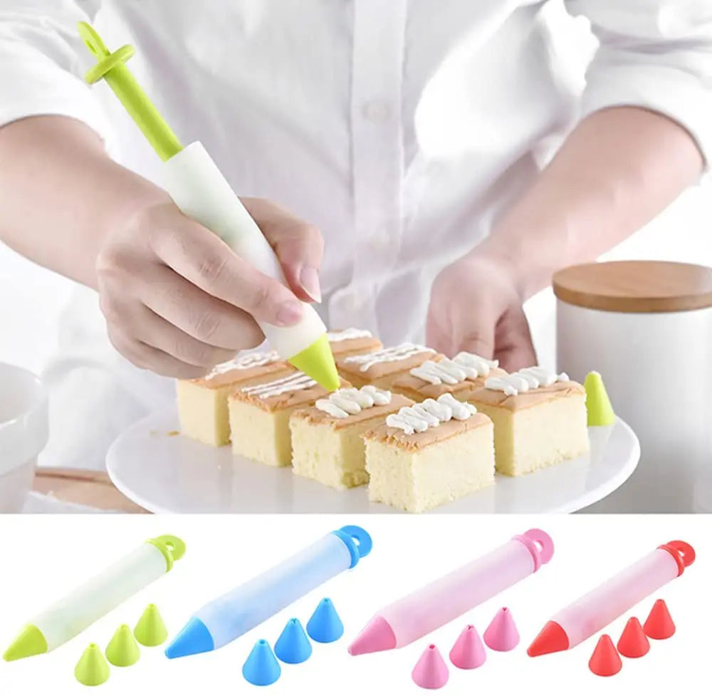 Cake Decorating Pens Kit Silicone Food Writing Pen with 4 Patterns of Tips Cookie Pastry Decorating Pens