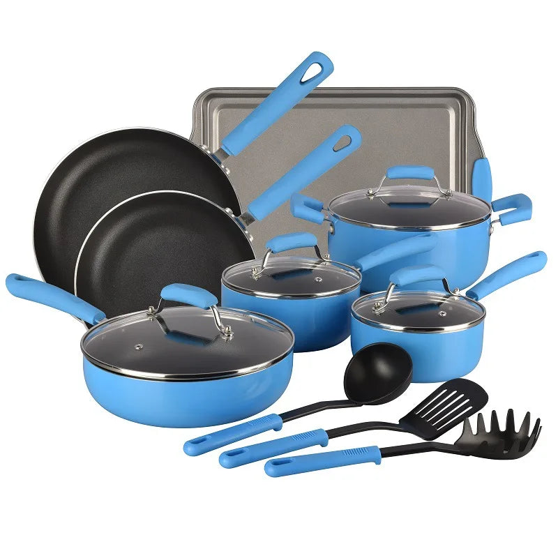 14-Pcs Pressed Aluminium Long-Lasting Non Stick Kitchen Cookware Set for Induction Cooker and Gas Stove