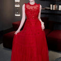 S1866N 2026 New Hot Selling A-line Long Dress for Parties Sexy Sheer Mesh Patchwork Red and Black Long Evening Dress