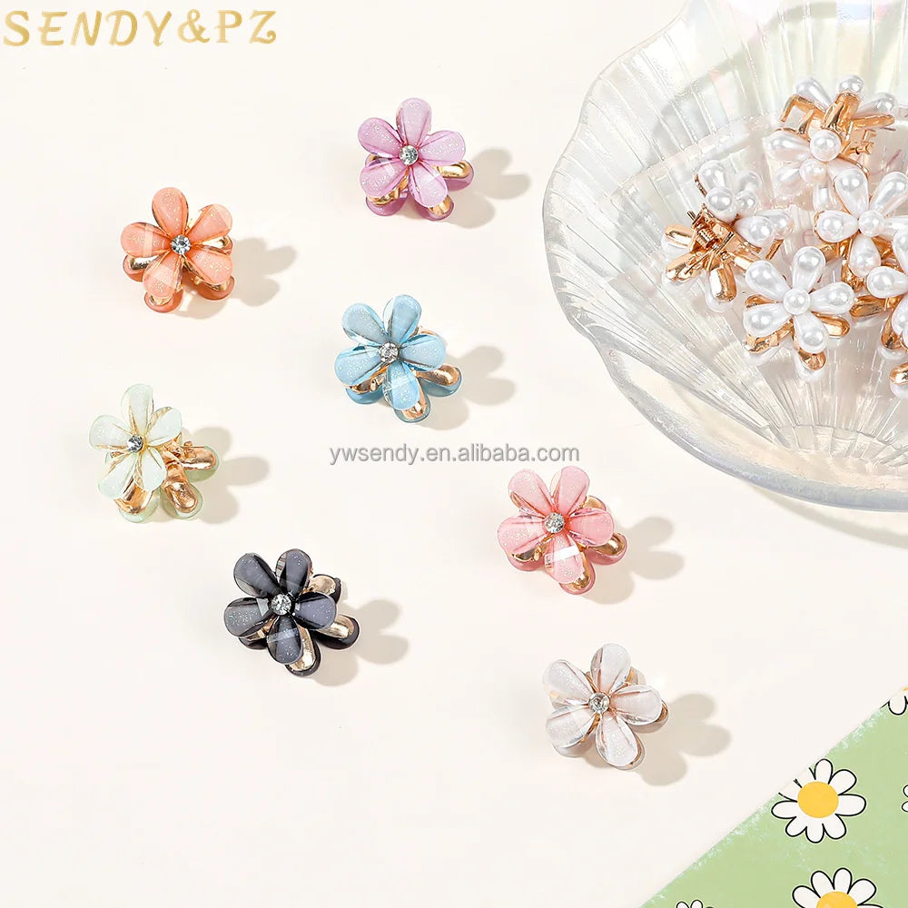 Cute Girl Hair Accessories Small Flower Alloy Hair Claws Mini Colorful Hair Clips Wholesale for Women Headdress