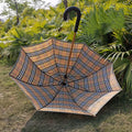 High Grade Auto Open Waterproof Leather Handle Plaid Printing Minimalist Design Nylon Business Gift Advertising Umbrella