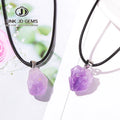 JD Women Fashion Jewelry Reiki Healing Mineral Crystal Leather Rope Charm Natural Irregular Amethyst Pendant Necklace