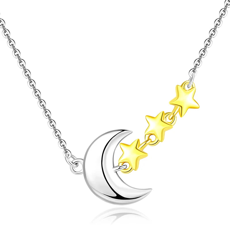925 Sterling Silver Crescent Moon Necklace Half Moon Pendant Moon and Star Necklace Gift for Women Girls Lovers