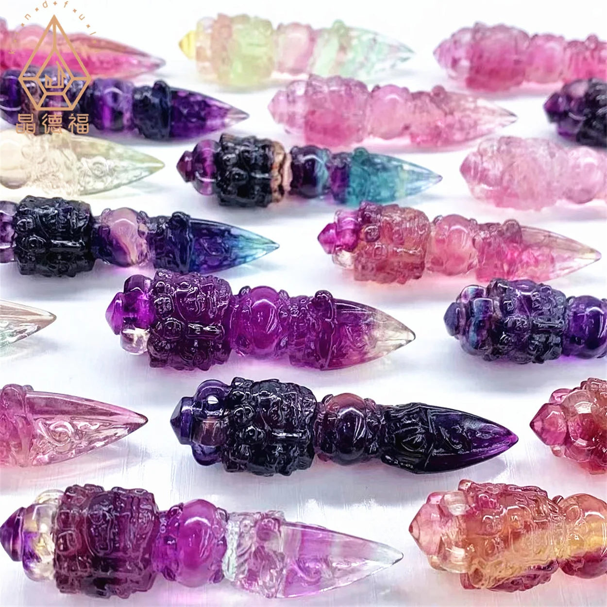 Kindfull Natural Crystal Stone Healing Crystal Carvings Candy Fluorite Vajry Pestle Crystal Crafts for Decoration