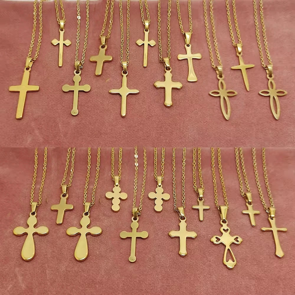 Wholesale Fashion Cool Boys Jewelry Gifts Gold Plated Stainless Steel Simple Cross Pendant Necklace for Men Women