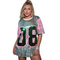 Pink and Green 08 Streetwear Number Sequin T Shirt Sequin Baseball T Shirt Fashionable Woman Tops Stage Costume