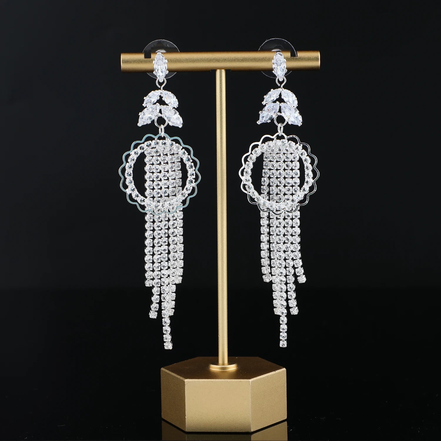Fashion Elegant Socialite Style Chandelier Earrings CZ Zircon Long Dangler Bridal Wedding Prom Jewelry Tassel Earrings