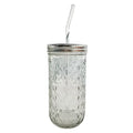 Customized Logo Glasses Bottle With Drinking Embossed Water and Juice Glass Cup With Stainless Steel Lid and Straw