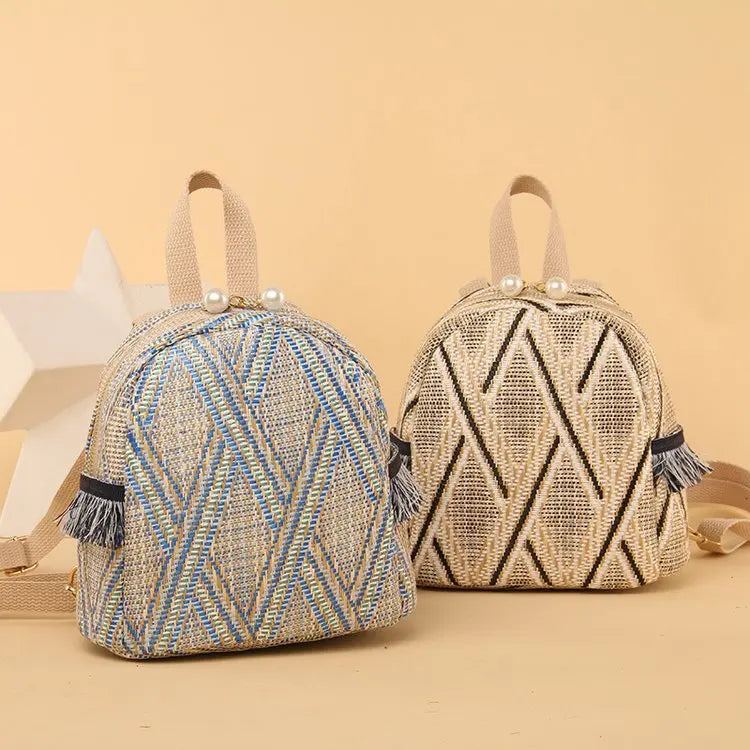 Mini Backpack Lady 2022 Pear Straw Bag Fashion Casual Small Purses Women's School Backpacks
