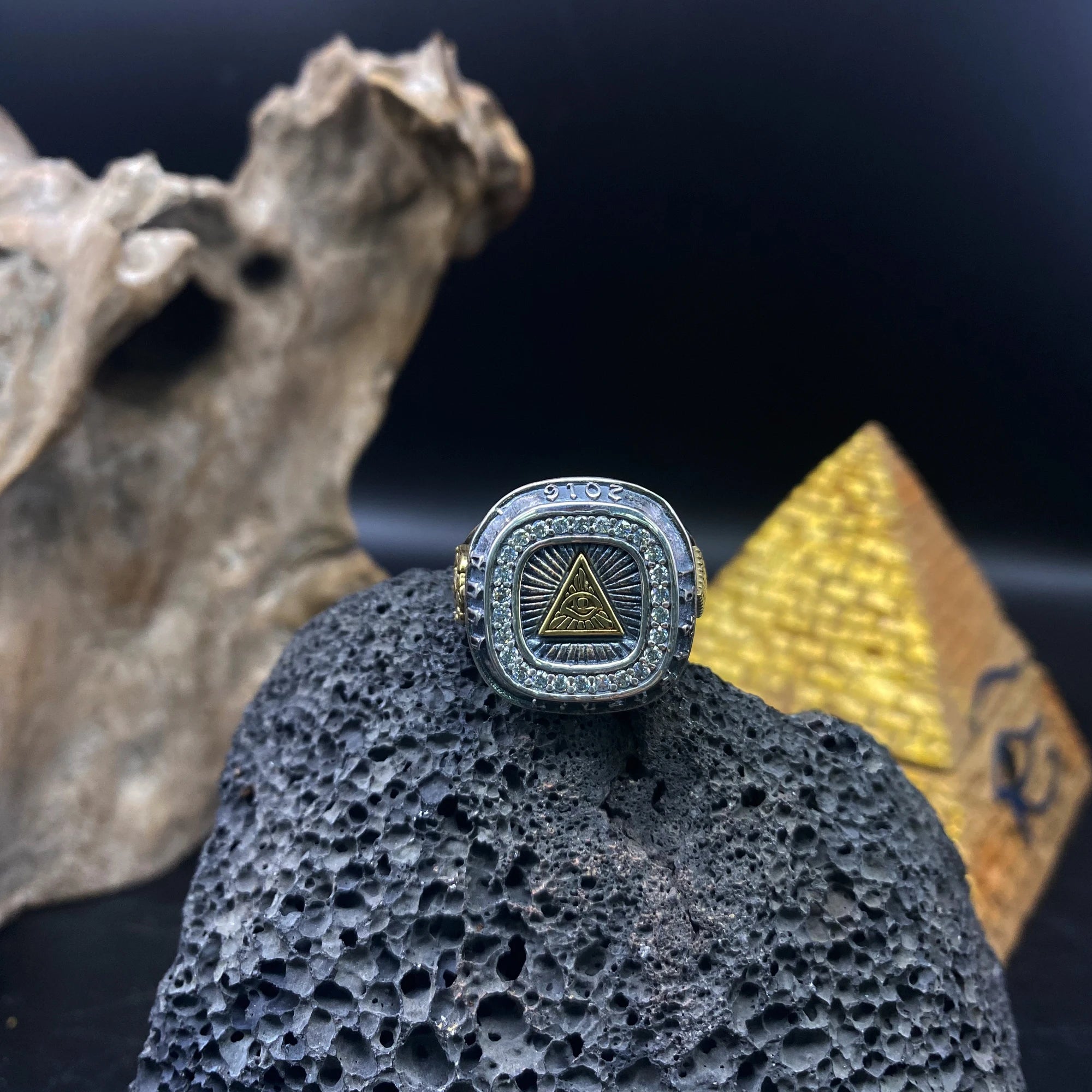 Providence Vintage Two-Head Eagle Eye of Horus Silver Ring Stylish Hiphop Street Culture Fashion Jewelry for Men Anniversaries