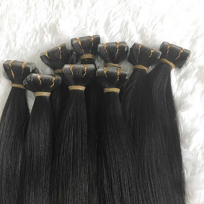 Hot Sell Kuwait Salon 100% Natural Invisible Remy Raw Brazilian Human Hair Tape Ins Extensions